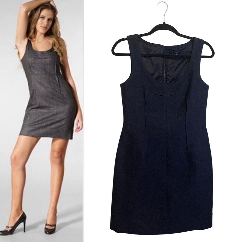 Theory Navy Abia Highland Wool Blend Sleeveless Sheath Dress 6